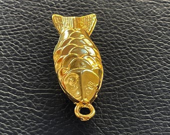 Gold Plated Fish Pendant Double Sided Bead, Spiritual Lucky Charm for Jewelry Making, Unique Supply for Handmade Crafts, mdla1431A