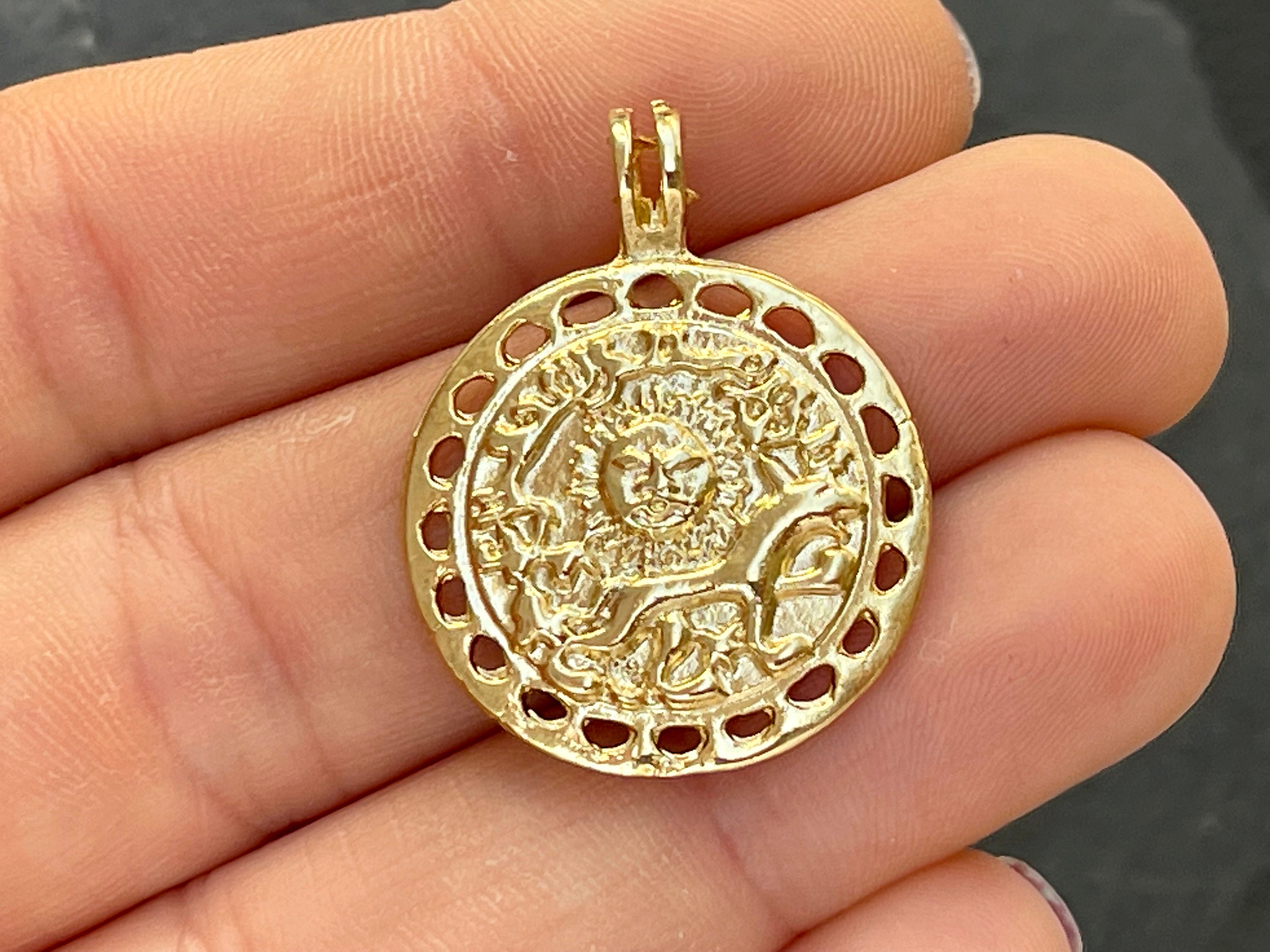 1 Sun Lion Coin Pendant 24K Gold Plated Medallion Turkish hq photo