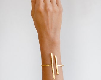 Bars Bracelet Hammered Cuff Gold plated brass fringy strips Adjustable Turkish hand made unique jewelry BLZ31