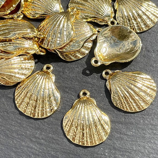 1 Pendentif Coquillage de Mer 24k Plaqué Or Pétoncle Coque Clam détaillé fourniture de bijoux turcs mdla0695A