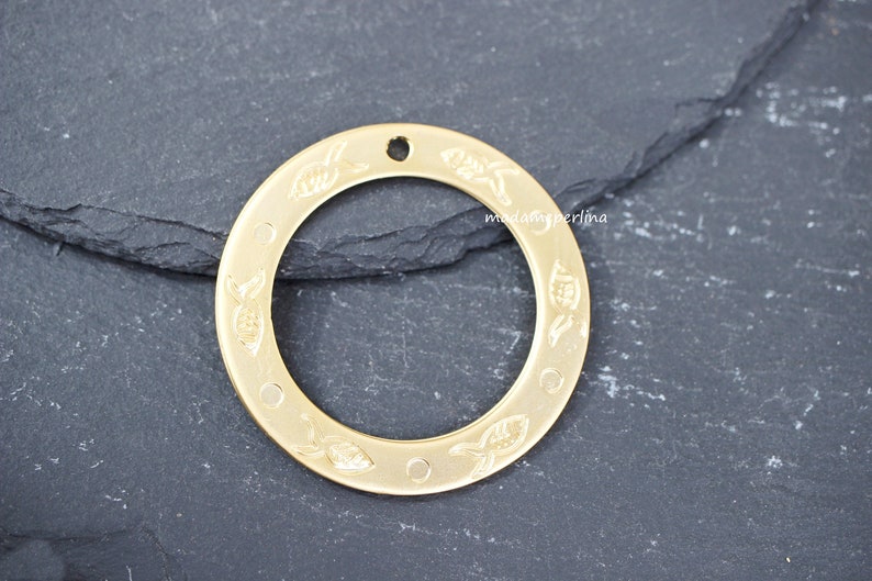 1 Circle Pendant 24K Matte Gold plated Fishes engraved hoop Loop Turkish jewellery findings supply mdla0208A