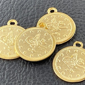 4  Tugra Pendants Matte Gold plated Replica Tughra Turkish Jewelry supply mdla0244A