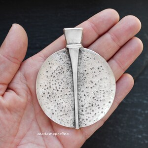 1  Tribal Pendant Matte Silver plated Organic Look Medallion Turkish jewelry supply  mdla0588B