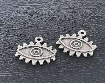 Silver Plated Evil Eye Charms 2 pcs, Nazar Pendants Jewelry Making Findings DIY, 214B