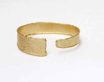 Cuff Bracelet 24K Matte Gold plated brass textured asymmetric band adjustable Turkish jewelry BLZ43