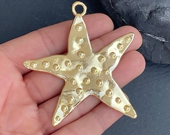 Gold Plated Starfish Pendant for Jewelry Making, DIY Seastar Charm Supplz Findings, mdla1482A
