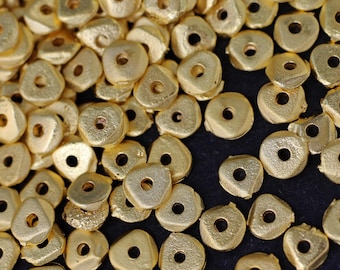 20  Flat Edged Heishi Beads Matte Gold plated nuggets Turkish jewelry supply mdla0669A