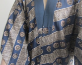 Mens Vintage Japanese Wool Kimono - naturally dyed  - Blue Coins