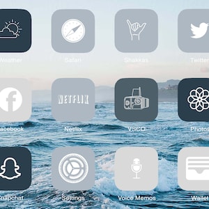 iPhone Home Screen ios 14 system icons Pack Download, Blue Aesthetic iPhone ios 14 App Icon Pack, Beige iOS Theme, ios 14 Custom App Icons