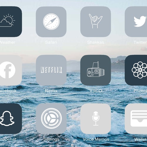 Iphone Home Screen Ios 14 System Icons Pack Download Blue Etsy