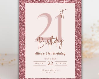 Any Age Birthday Invitation | Glitter Theme | Canva Template | 5x7