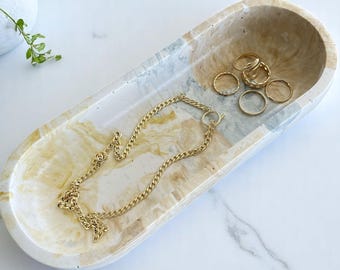 Handmade Jesmonite Accent Bowl – Oval Trinket Tray | Catchall Dish | Boho Desk Decor, | Entryway Organizer | Unique Gift for Her
