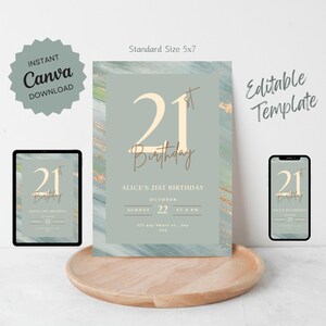 Grün Gold Glitter Geburtstag einladen Canva Vorlage | Selbst-Bearbeiten Sofortdownload | Personalisierbar Party Einladung | Schimmer Design | 5x7