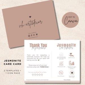 Jesmonite Care Card Template | Canva Editable (Digital Download)