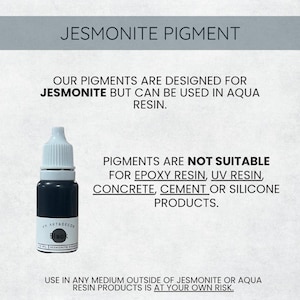 May include: A small black bottle of Jesmonite pigment with a white cap and label reading Black and 12 ml. The text states the pigment is for Jesmonite or Aqua Resin and is not suitable for epoxy, UV resin, concrete, cement, or silicone products.