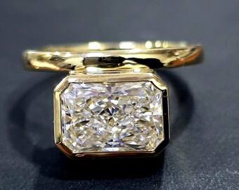 3ct Radiant Lab Grown Diamond Engagement Ring: 14K Gold Wedding Ring
