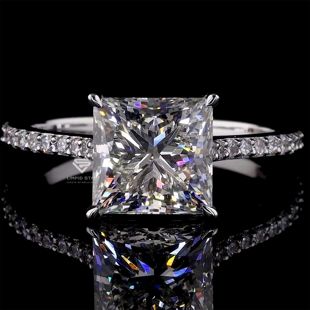 3ct Princess Cut Lab Grown Diamond Ring, IGI Certified G VS2 14K White ...