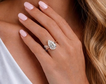 Anillo solitario de oro amarillo de 14 k con diamantes cultivados en laboratorio de 3,50 ct, talla pera, IGI E VVS2