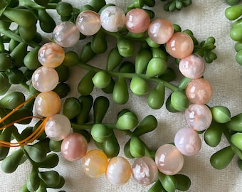 Bracciale Sakura - Bracciale con perline da 11 mm in agata di fiori di ciliegio naturale