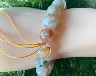 Bracciale Sakura - Braccialetto di perline in agata di ciliegio naturale da 12 mm
