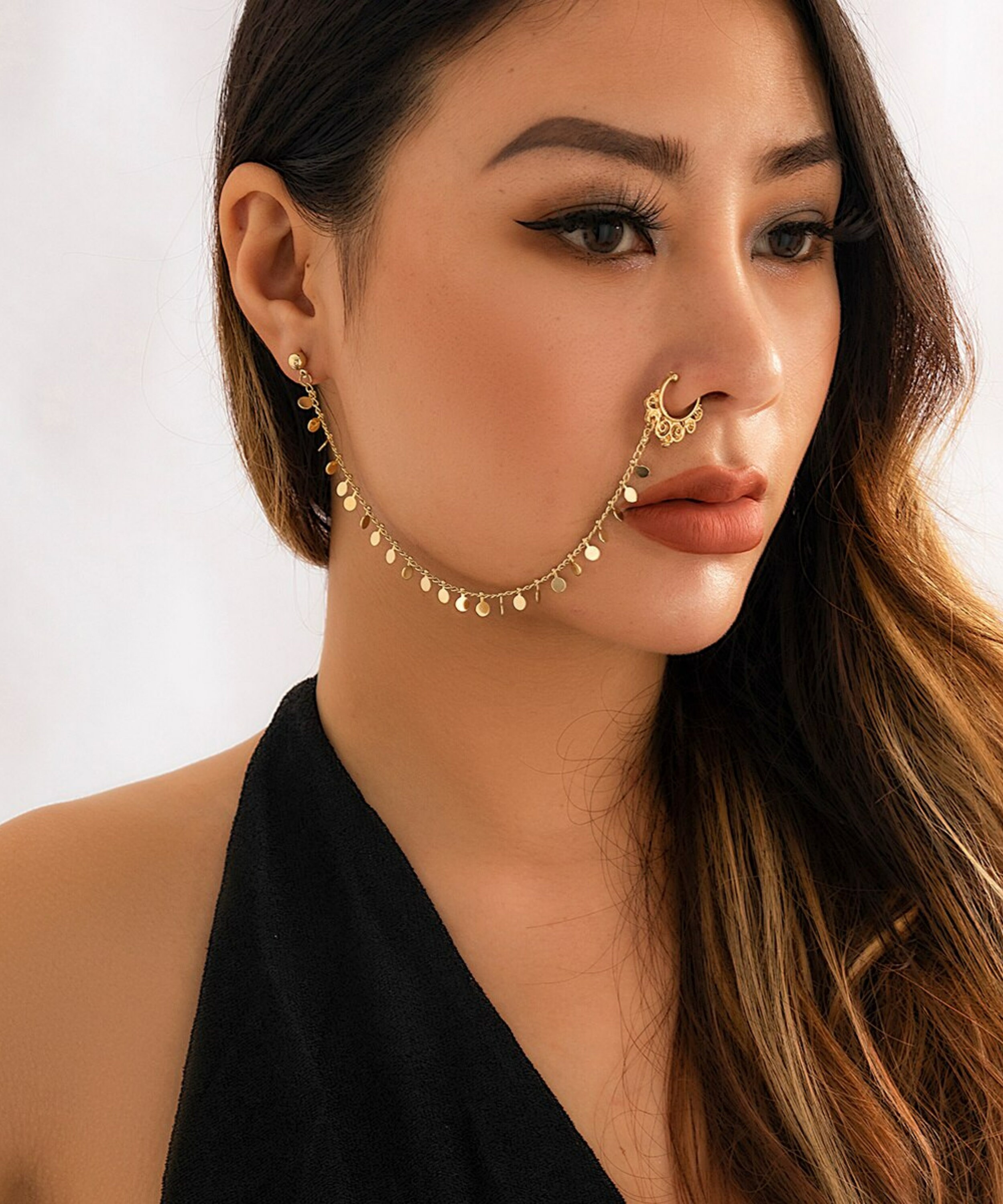 Nose to ear chain clip on deals