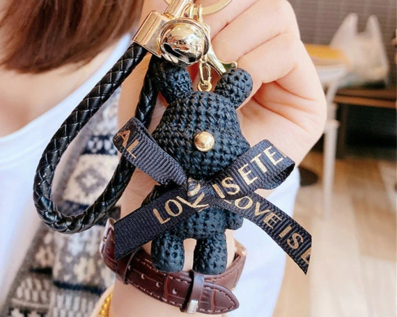 Cute Bear Key Chain Bow Bell Keychain Weaving Fashion Doll 
