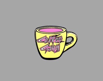 Emaille pin Coffee Gang: op jaren 80 geïnspireerde mokrevers