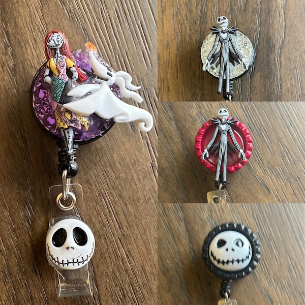 Jack and Sally badge reel, funny badge, character badge, Nurse badge, work badge, Jack badge