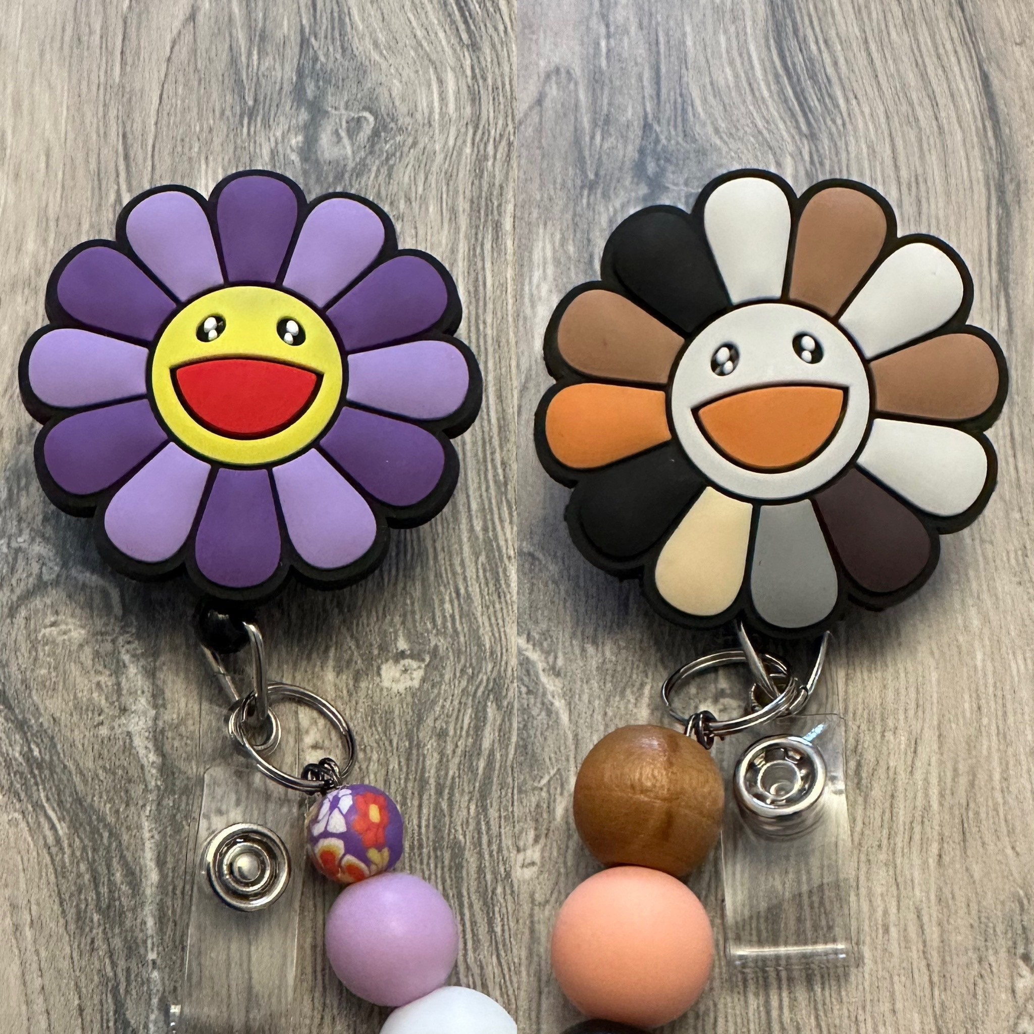 Handmade Takashi Murakami Flower Keychain Rainbow Smile 