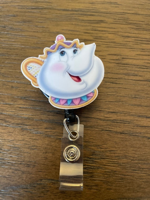 Belle Badge Reel, Character Badge, Fun Badge, Mrs Potts, Beauty and The Beast, Cervical Dilation Beads