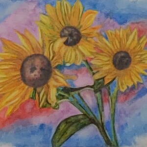 Stampa in edizione limitata. Acquerello. Girasoli Mixed Media Painting. Ottima idea regalo. Natura.