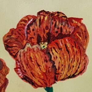 Impression en édition limitée de ma peinture à l'aquarelle dans ma collection Nature. Titre : Tulipes rouges. Excellente idée cadeau pour elle. Style réaliste.