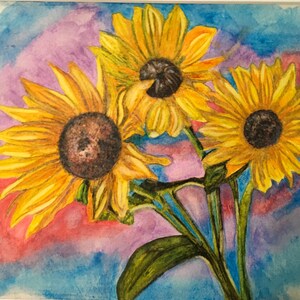 Stampa in edizione limitata. Acquerello. Girasoli Mixed Media Painting. Ottima idea regalo. Natura.