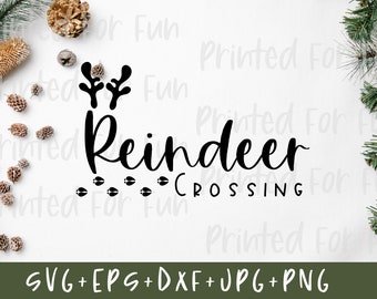 Reindeer Svg, Reindeer Crossing, Christmas Svg, Farmhouse Svg, Sign Svg, Svg File for Cricut, Digital Download, Cricut Svg, Christmas Png
