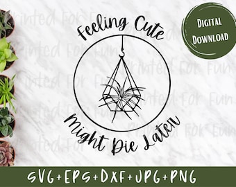 Feeling Cute Might Die Later SVG, Hanging Plant Clipart, gardening succulents svg, funny plant svg, plant mom, Cut File, Cricut, Silhouette