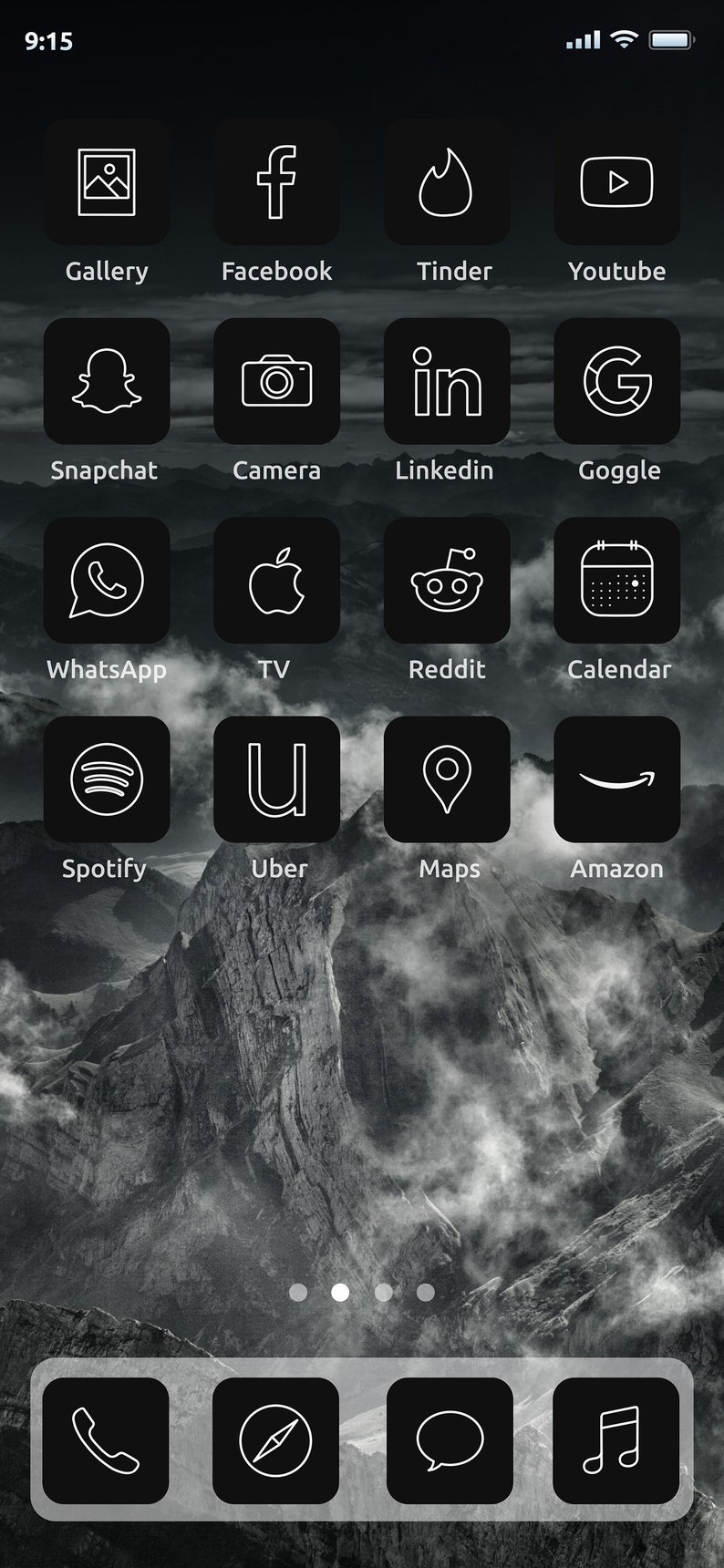 Black Minimalist Aesthetic Dark Ios14 Icons 50 App Pack Etsy