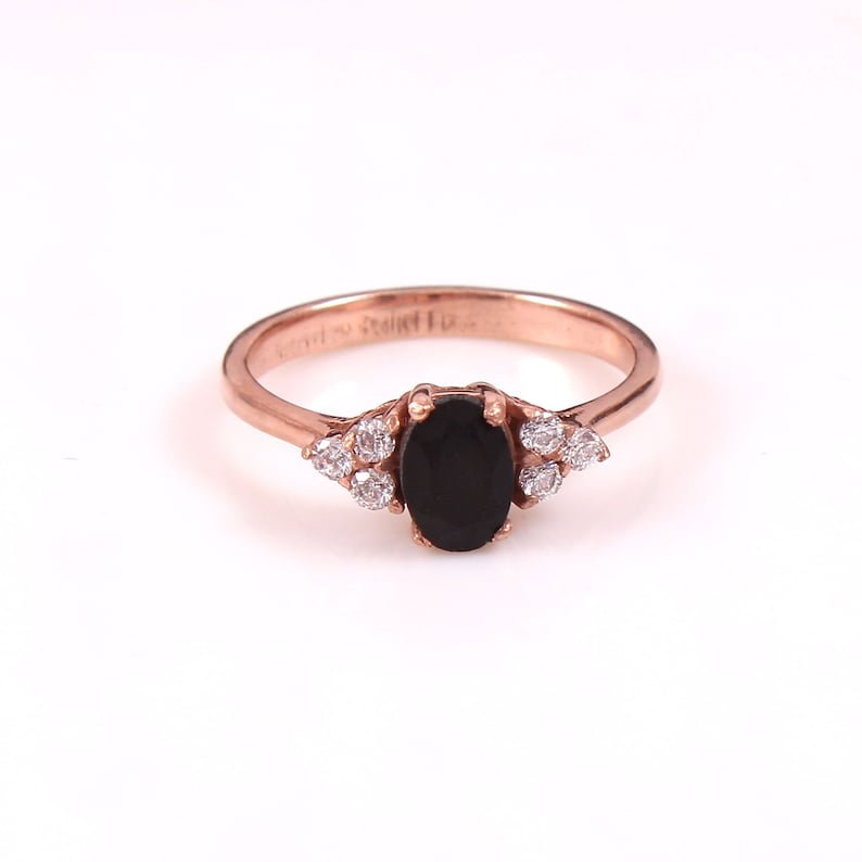 Vintage black onyx engagement ring antique 925 Sterling Silver o