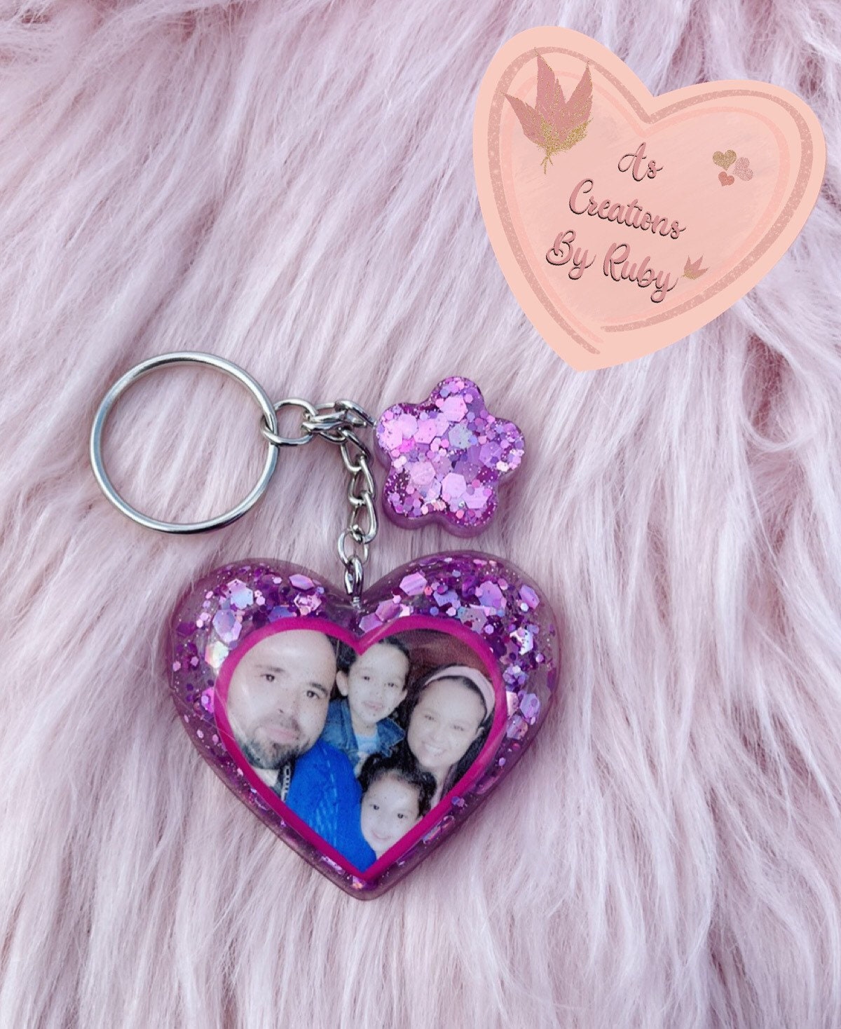 Heart picture keychain glitter resin personalized Etsy.de