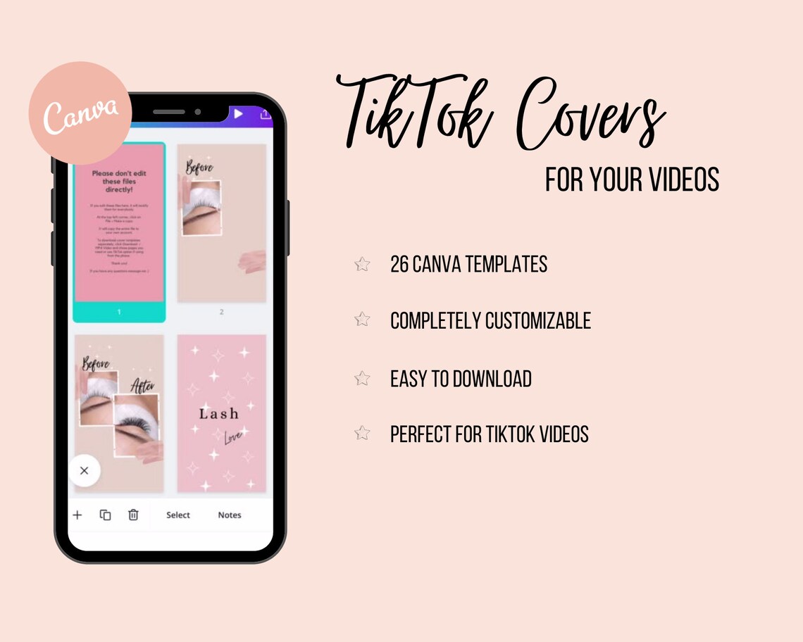 TikTok Thumbnail Templates For Canva Lashes Beauty Template Etsy Espa a