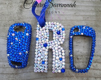 Handmade Rhinestone Car Key Case & Initial Charm: Custom Crystallized Cover
