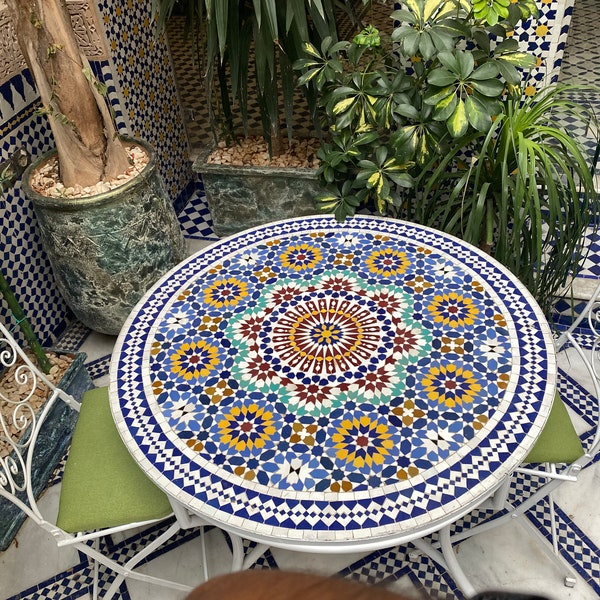 Moroccan table, Handmade round moroccan, outdoor / indoor Moroccan mosaic, mosaic table, multi color, moroccan decor