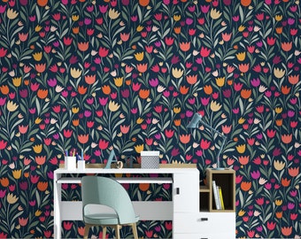 Tulips Custom Printed Removable Self Adhesive Wallpaper Roll by Spoonflower Astrid Iveta Abolina By Onesweetorange Tulips Wallpaper