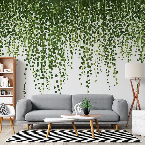 Green Leaves Small Wallpaper, Removable Wallpaper, peel and stick Murals by welovewallz