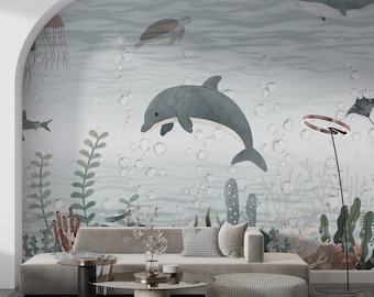 Ocean Theme Kids Mural: Underwater Peel and Stick Wallpaper