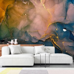 Abstract Alcohol Ink Art Print - Multicolored Translucent Marble Texture Wall Decor