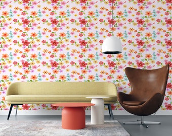 Colorful Floral Pattern Wallpaper for Walls – Bright Flower Wall Covering Any Room