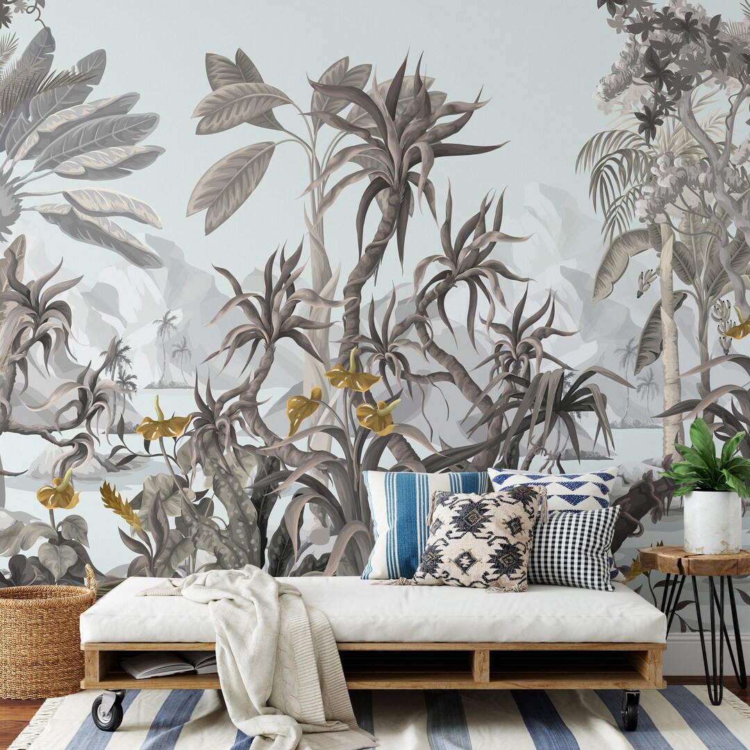 Tropical Wallpaper Mural Exotic Jungle Botanical Peel and Stick ...