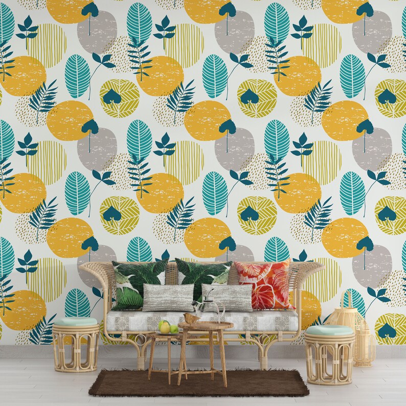 Abstract Leaves Kitchen Wallpaper Self Adhesive Wallpaper Etsy