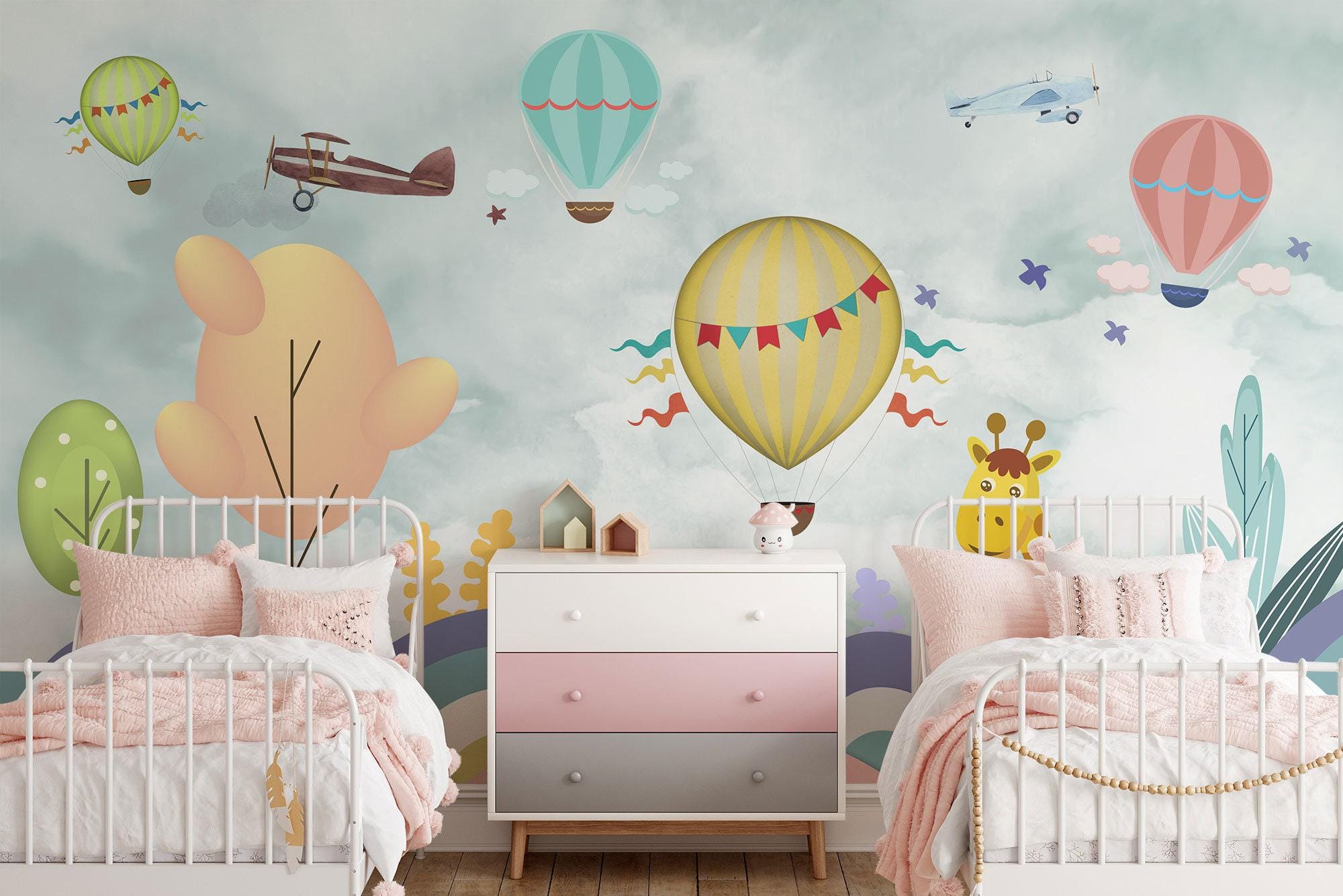 Kids Room Peel and Stick Wallpaper: Nursery Decor, Hot Air Balloons - Etsy