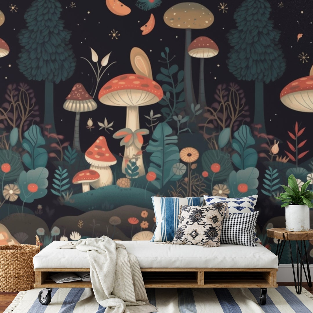 Mushroom Garden Wallpaper Mural for Walls - Etsy